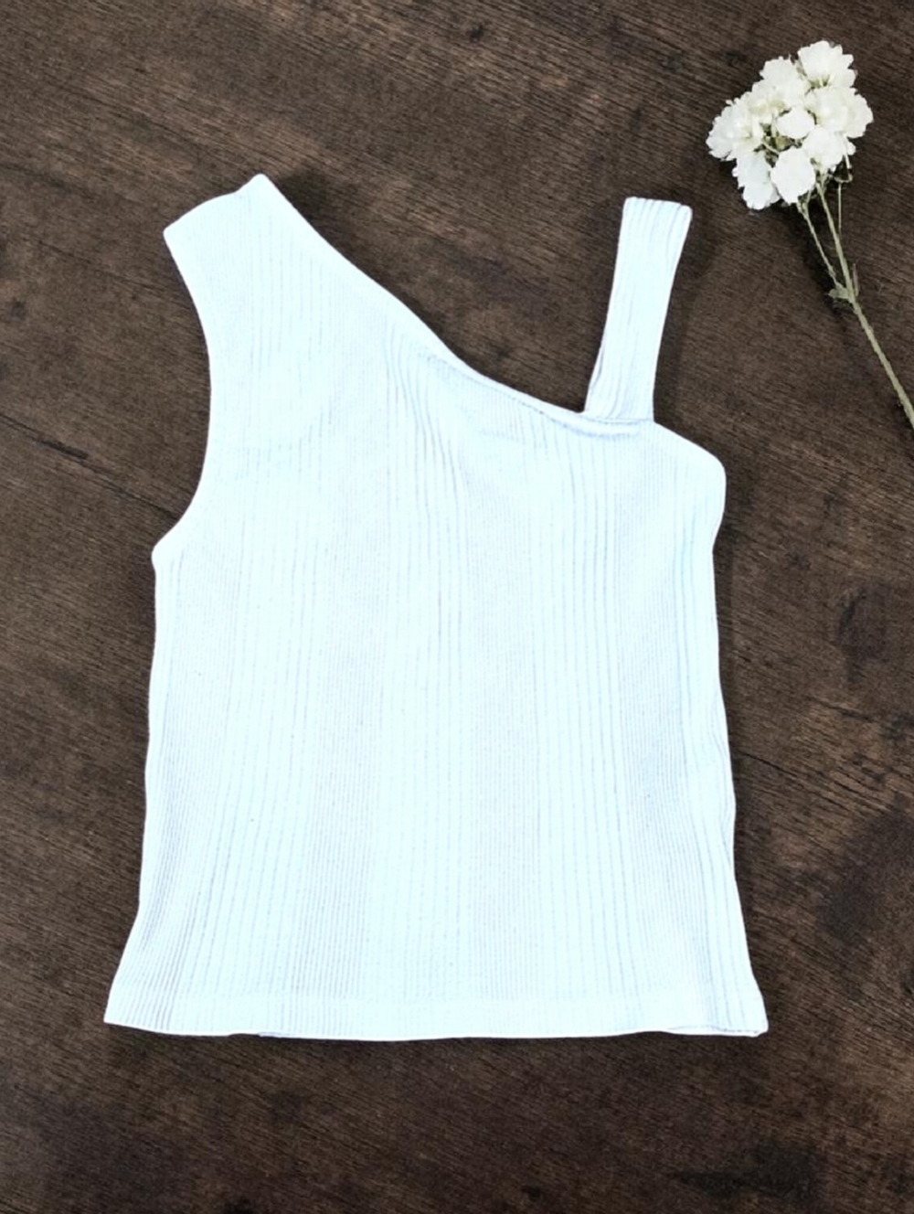 Zara Girls White Ribbed Asymmetrical One Shoulder Ribbed Cropped Fitted Tank Top